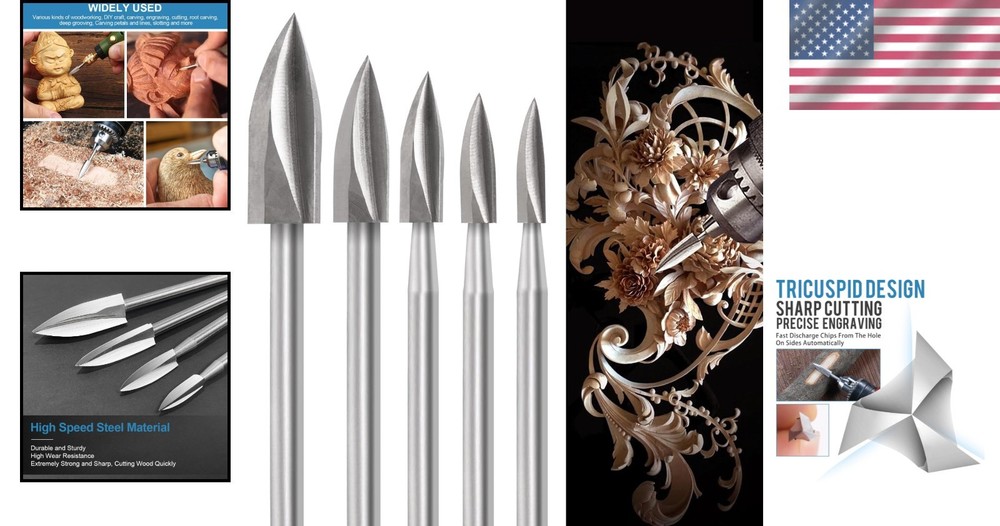 Woodworking Essentials: 5 PCS High-Speed Steel Carving Bits for DIY Projects