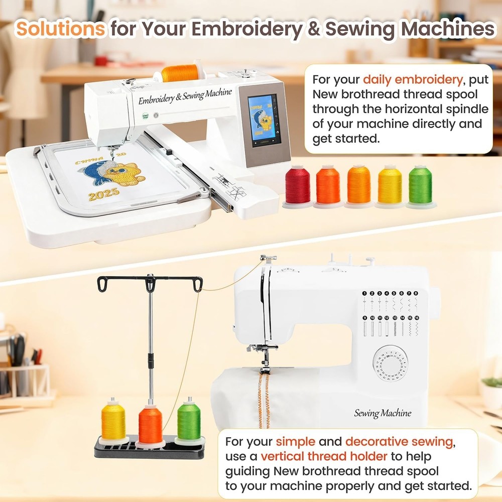 Professional 64 Spool Polyester Embroidery Thread Kit - 1100Y, Tangle-Free