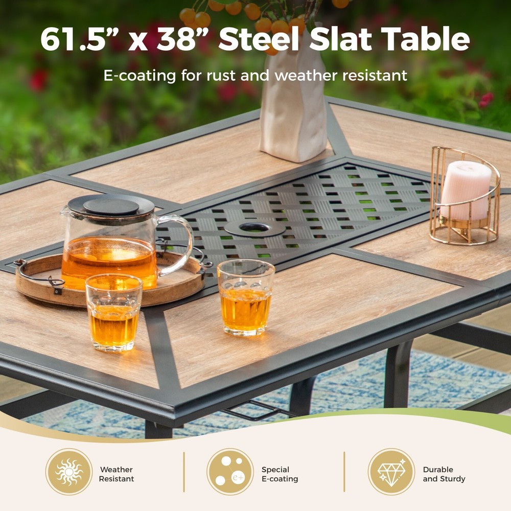 Outdoor Dining Table with 1.6''-2'' Umbrella Hole Patio Dining Table Rectangular