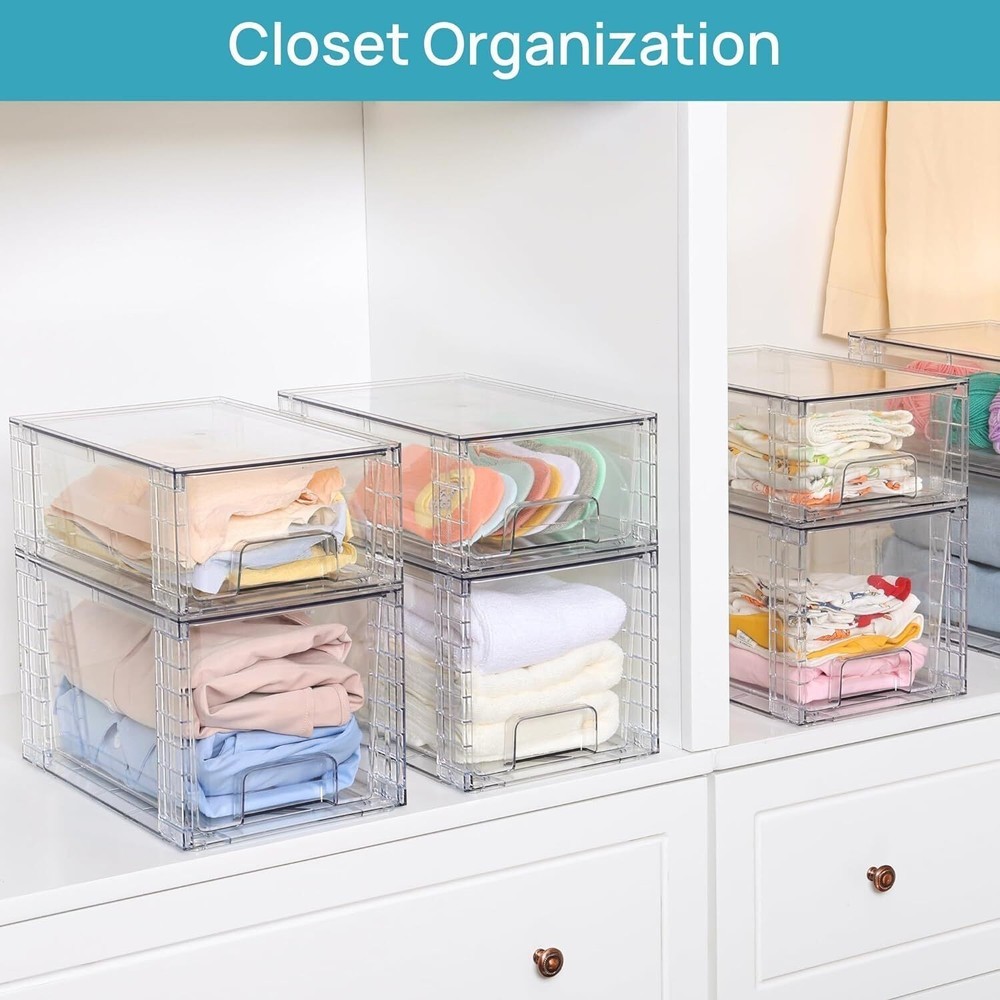 4 Pack Large Stackable Storage Drawers Clear Acrylic Drawer Organizers Kitchen