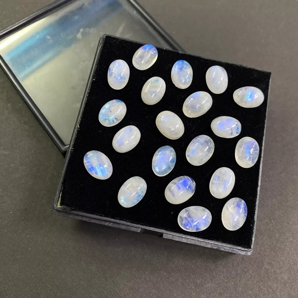 AAA+ Natural Rainbow Moonstone Cabochon Oval Shape Loose Gemstone