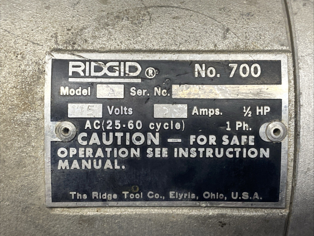 Ridgid No 700 Model A Electric Pipe Threader Machine Portable Works!