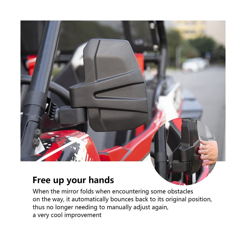 UTV Side Mirrors, Automatic Reset, for 1.5"-2.0" Roll Cage, Universal Fit