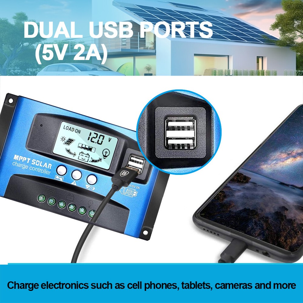 40-100A MPPT Solar Panel Regulator Charge Controller 12V/24V Auto Focus Tracking