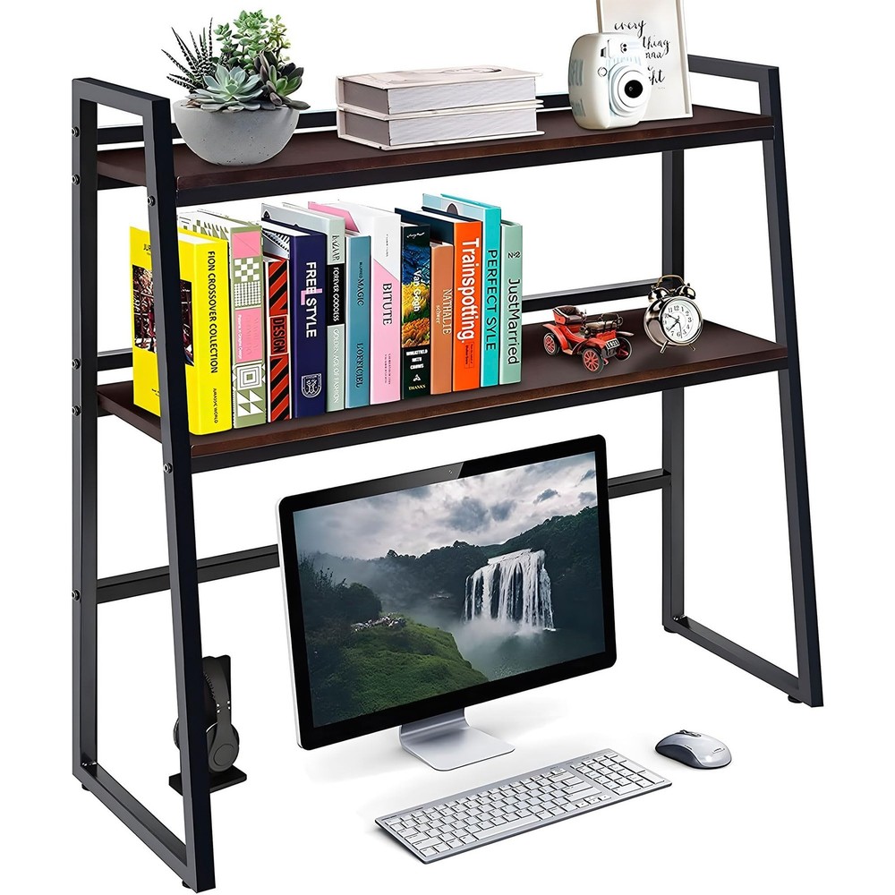 2-Tier Multipurpose Solid Wood Desktop Hutch Shelf for Computer Desk, 27.5 In...