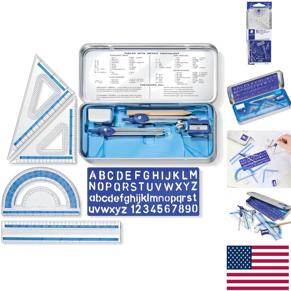 Durable 10-Piece Geometry Set: Precision Compass, Ruler & Alphabet Stencil