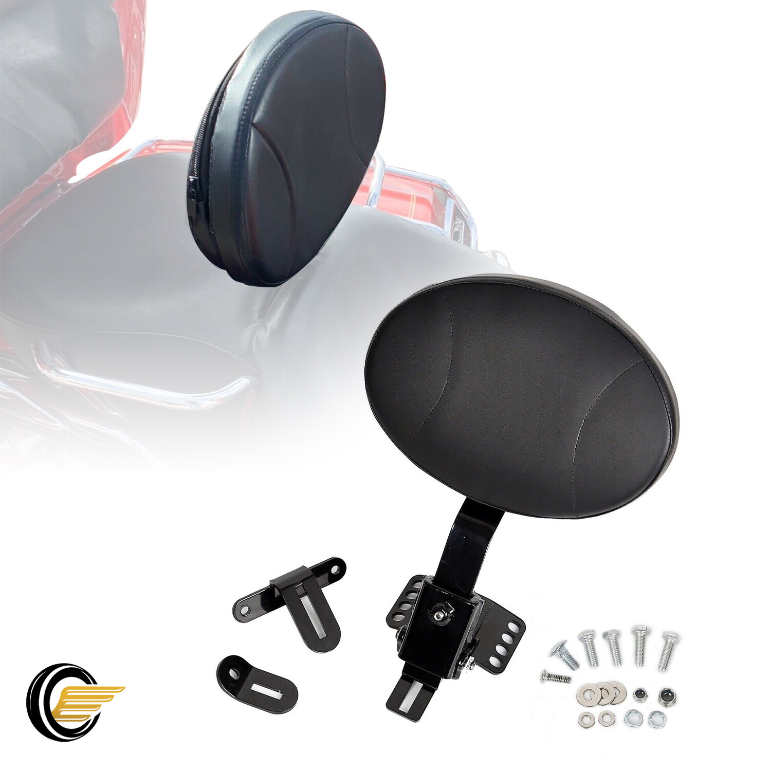 Plug-In Driver Rider Backrest Pad For Harley Touring Road Street Glide 1997-2024