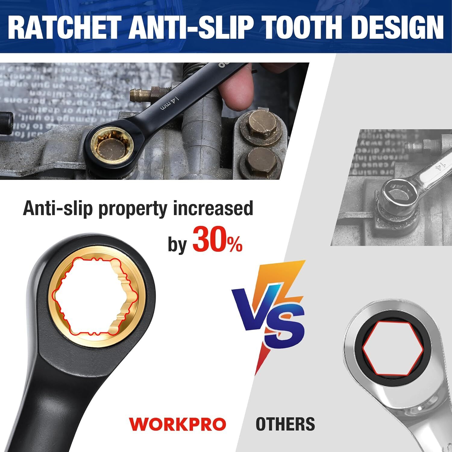 WORKPRO 22Piece Ratcheting Wrench Set, 72 Teeth Anti-slip with Organizer Box NEW