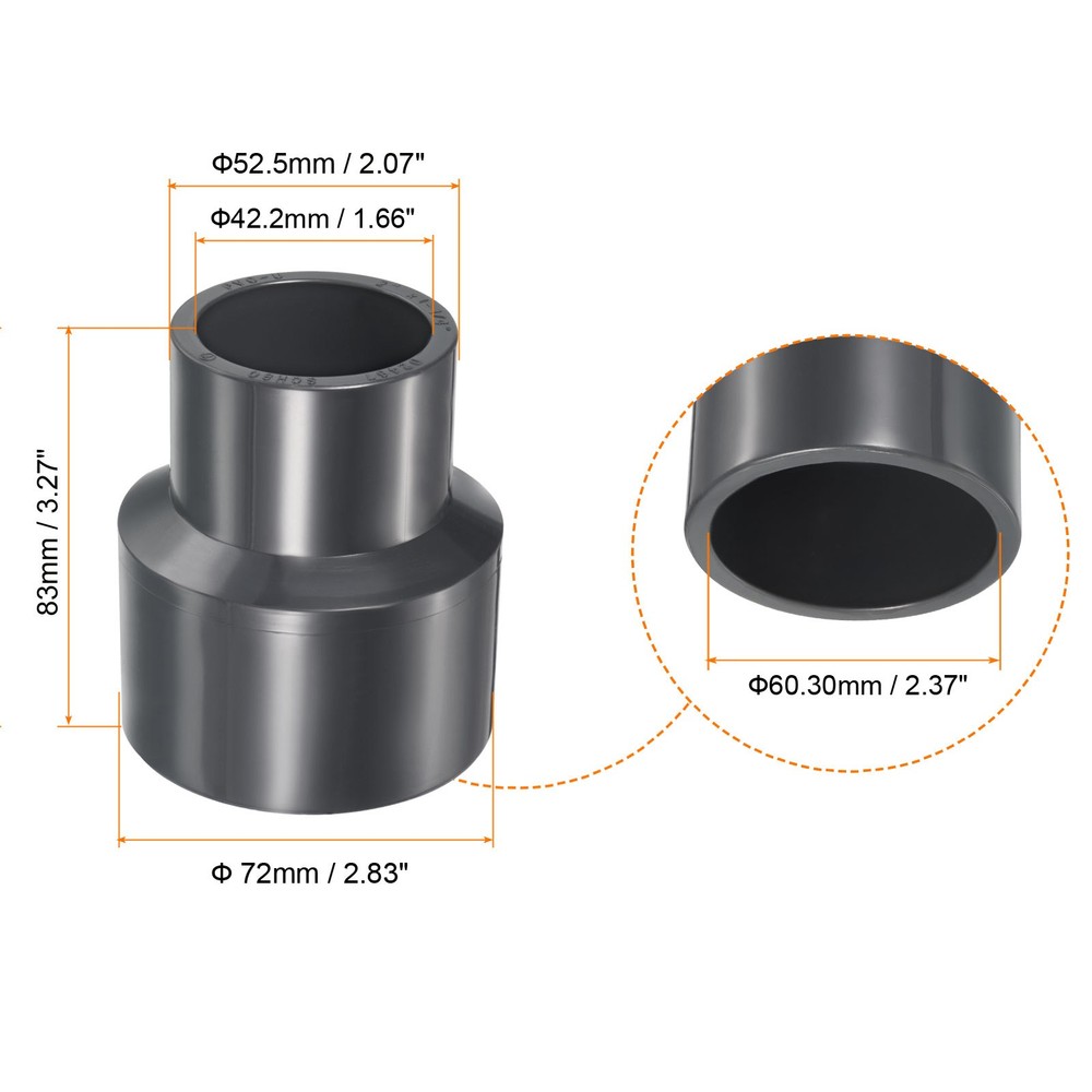 UPVC Reducer Pipe Fitting 2"x 1-1/4" Program Socket 2pcs Coupling