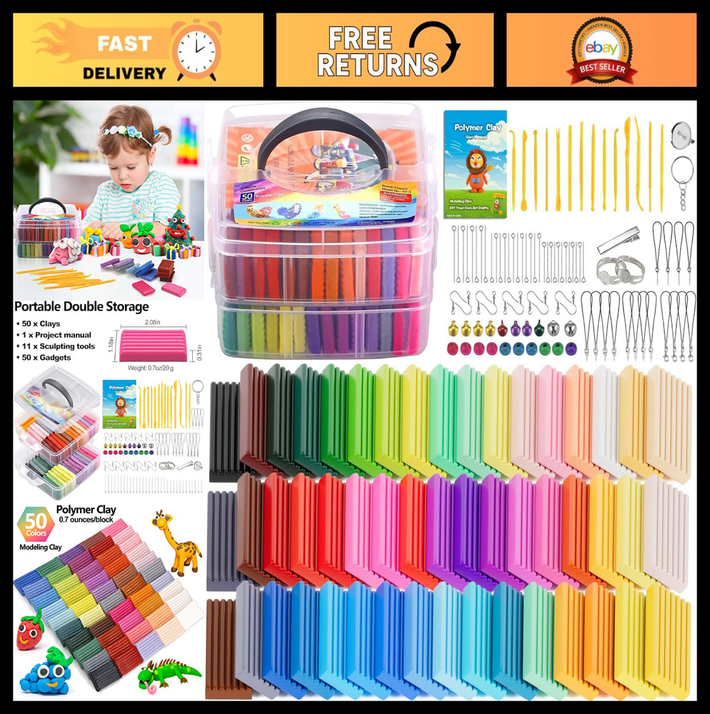 Polymer Clay Starter Kit - 50 Colors Oven Bake Modeling Clay & Sculpting Tools,