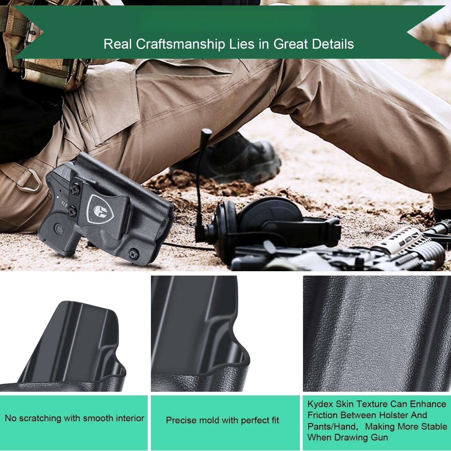 IWB Kydex Holster Fit Ruger LCP 380 Pistol Concealed Carry Holster for Men/Women