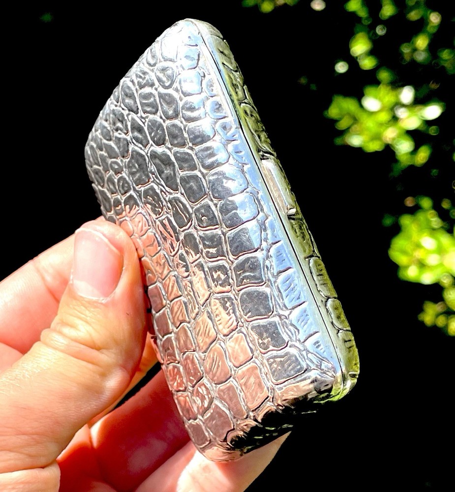 Solid Sterling Silver Hallmarked RARE Crocodile Design Cigarette Card Case