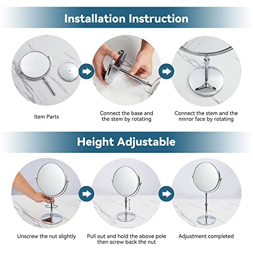 17" Tall Tabletop Magnifying Makeup Mirror Height Silver-8in-height Adjustable