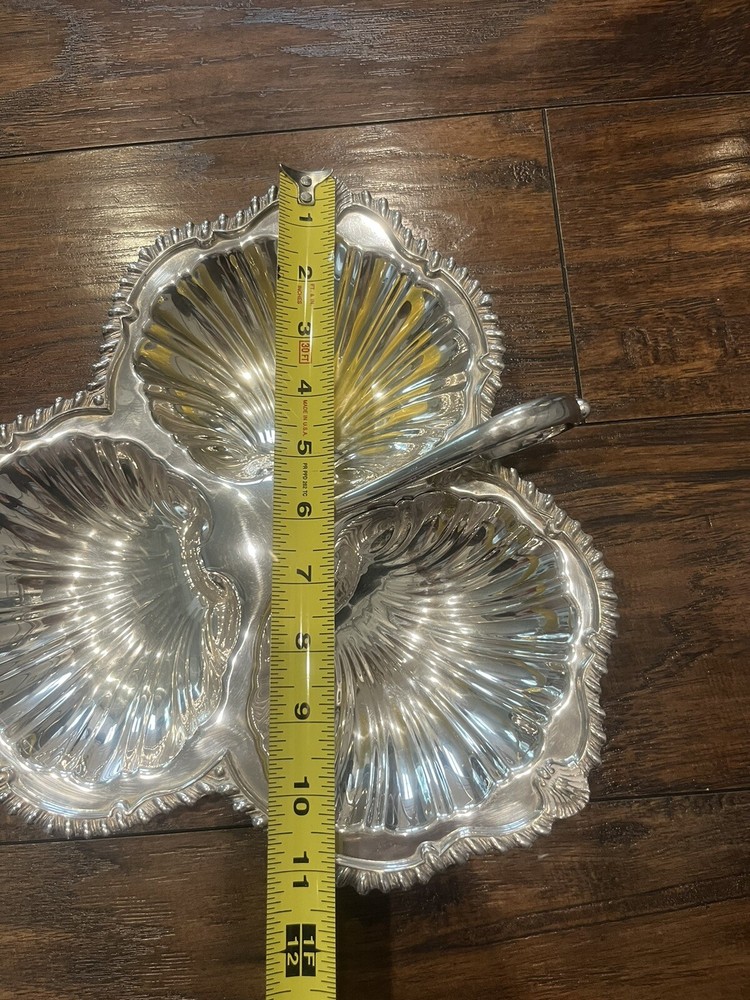 Vtg Silver Plate Silver By Sacks Clam Shell 3 Section Tray