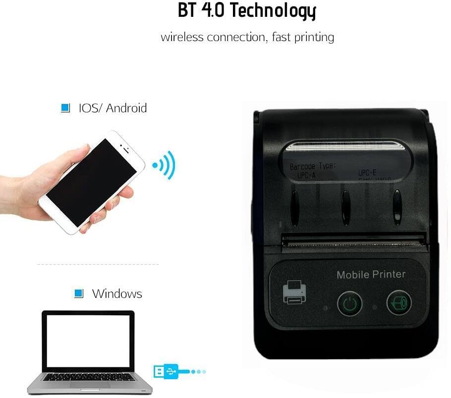 Mini 58mm Portable Bluetooth Wireless Pocket Mobile POS Thermal Receipt Printer