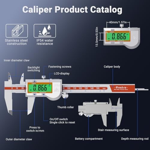 Digital Caliper Measuring Tool, Stainless Steel Digital Micrometer Vernier