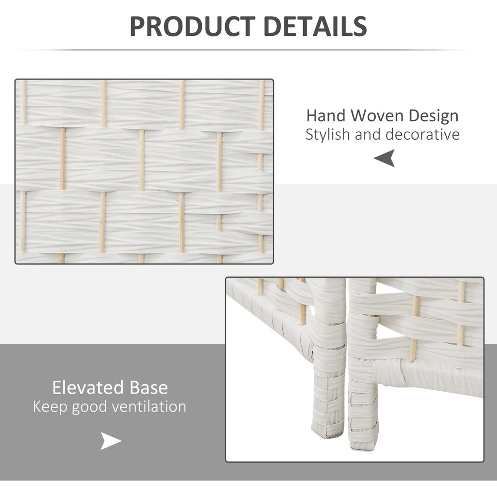 6 Weave Panel Room Divider Privacy Folding Screen Diamond Decor, White
