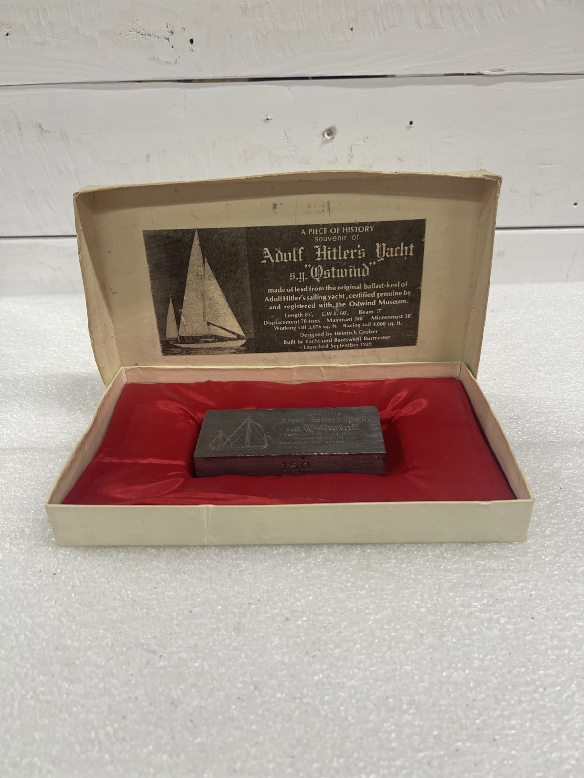 Hitler Lead Ingot S. Y. Ostwind Plaque  4” X 2”1/2" #150 With Original Box