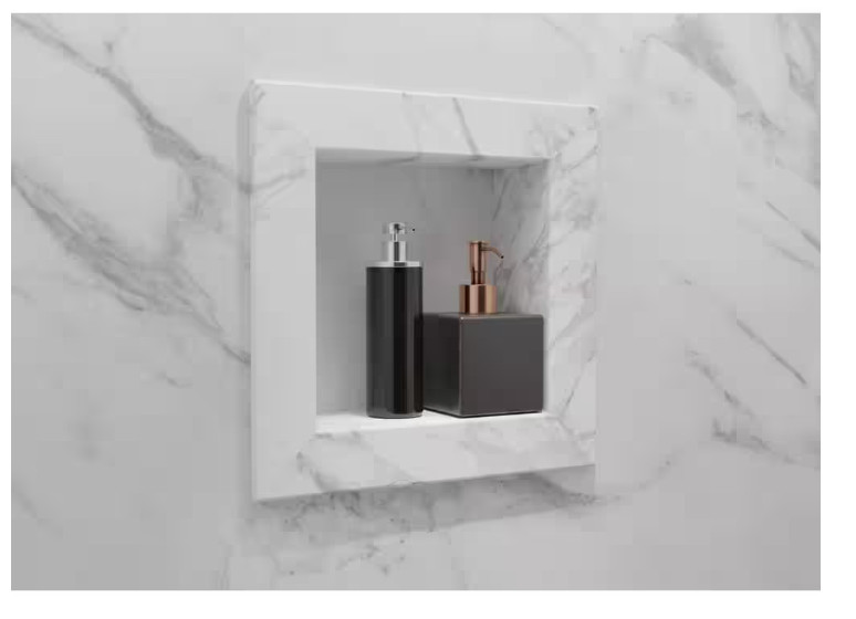 FlexStone 17 in. x 17 in. Square Recessed Shampoo Caddy in Calcutta White