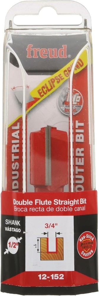 12-152: 3/4" Dia. Double Flute Straight Bit Eclipse Grind Red