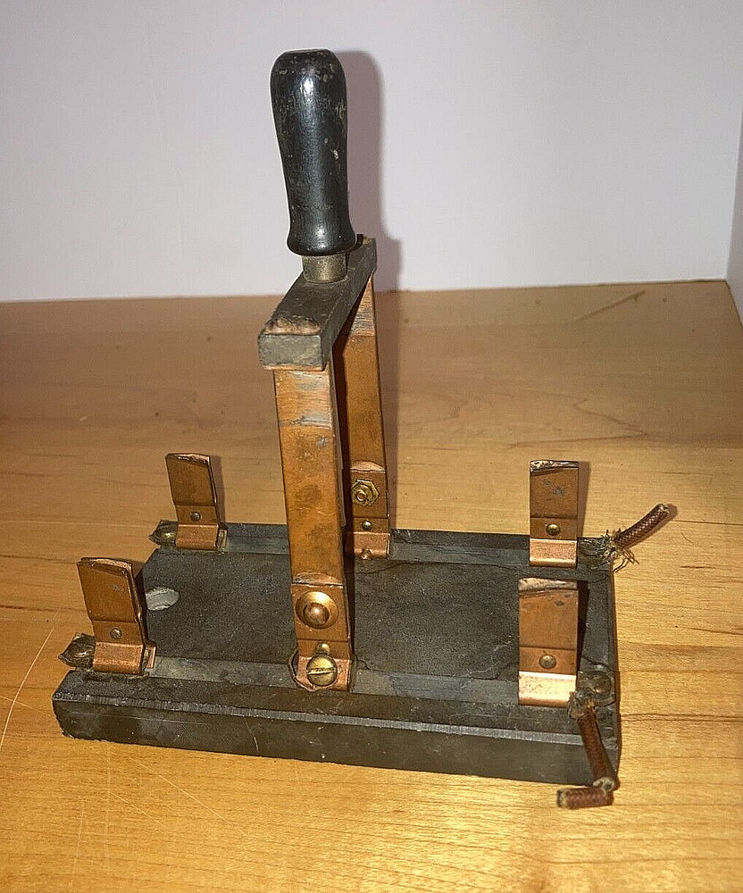 Antique Double Pole Double Throw Copper Switch, Slate Base 5.25" x 3.25"