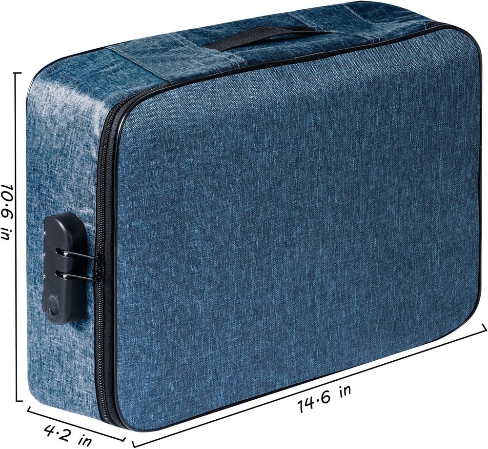 TROTY Travel Document Organizer Case with Combination Lock Blue Denim