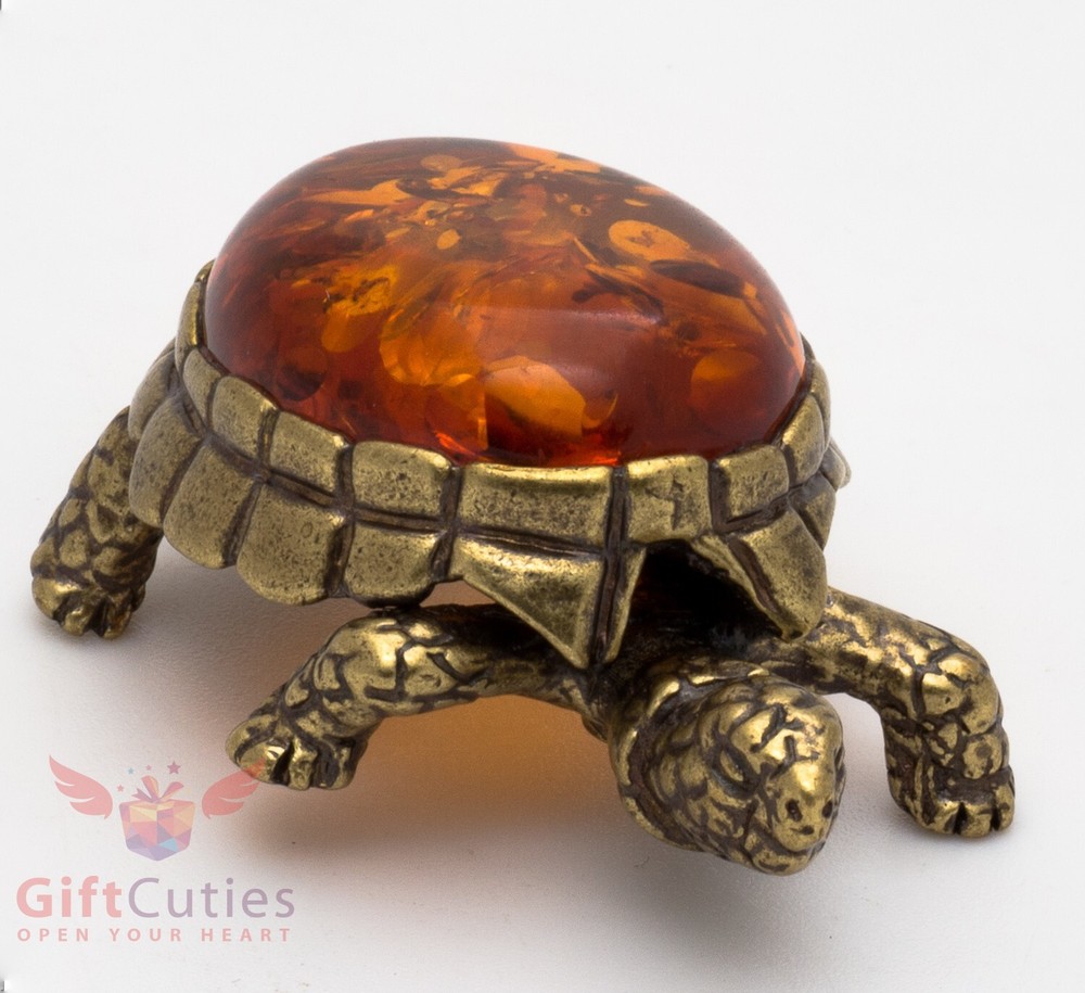 Brass Amber Figurine Tortoise Turtle with amber shell IronWork