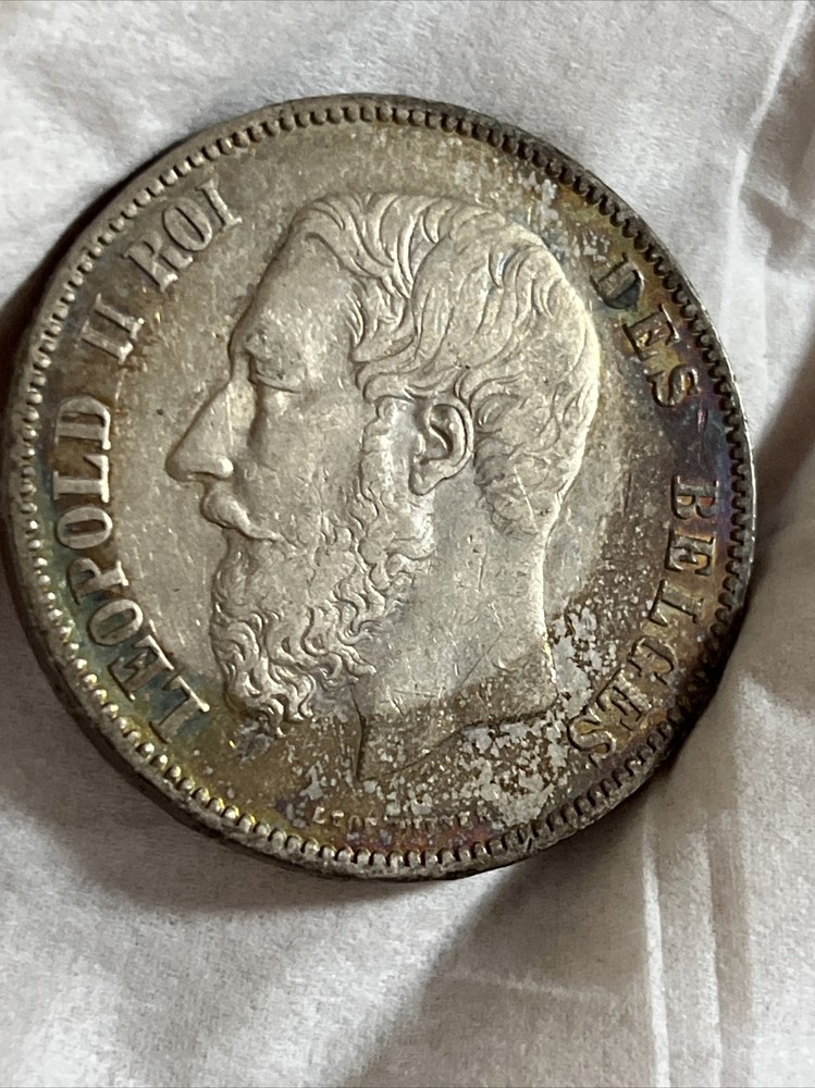 Nice Original 1868 Belgium 5 Francs Silver Coin!
