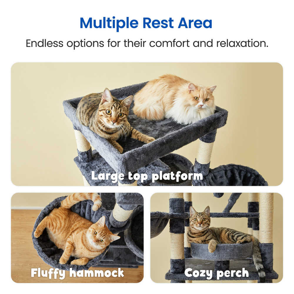74.8'' Cat Tree Cat Tower Activity Center with Scratching Post Condo, Dark Grey