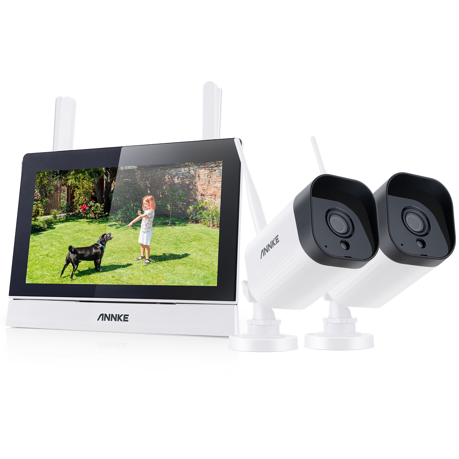 ANNKE Wireless 4CH NVR 7" Monitor 3MP Audio Security Camera System Two-Way Audio