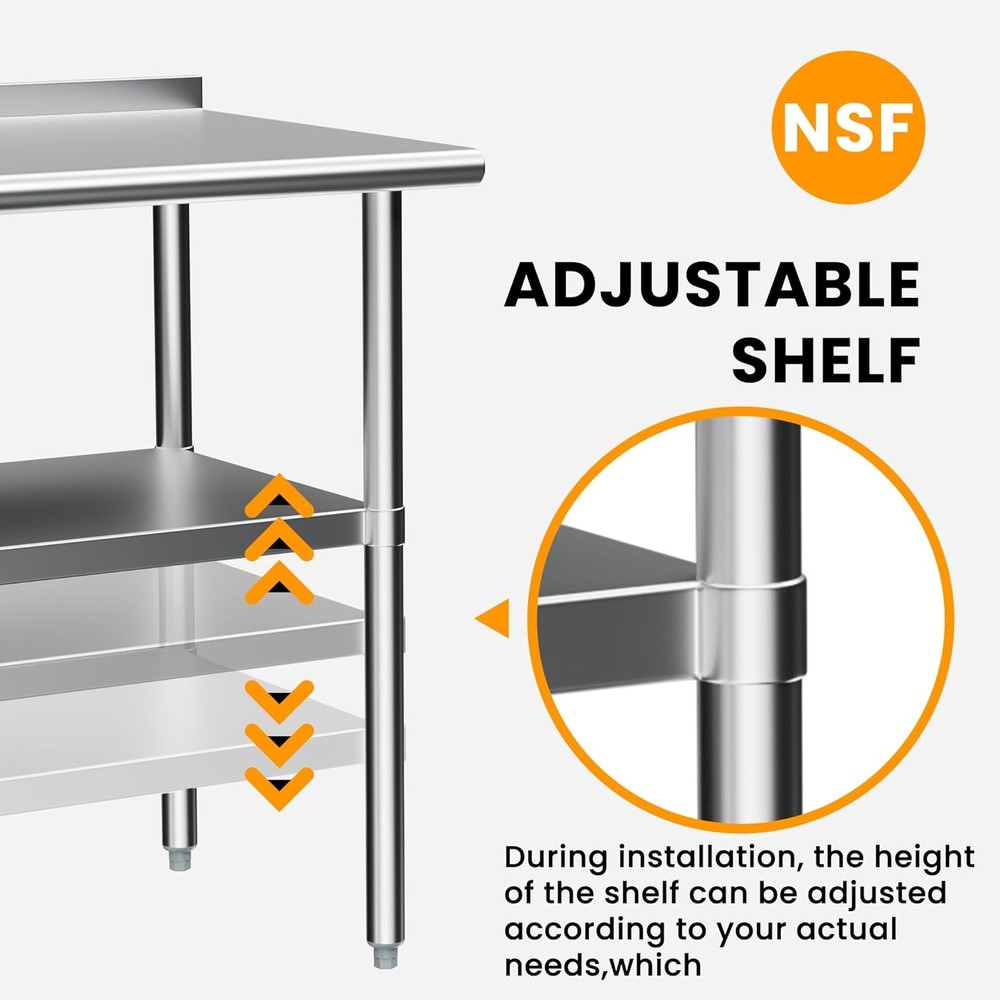 Derro Stainless Steel Prep Work Table 24x48 NSF with Backsplash