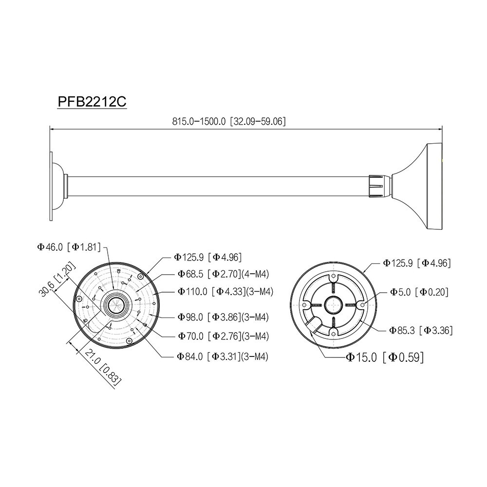 Dahua DH-PFB2212C Interior Ceiling Pendant Pole Mount Ext. Long Bracket - White