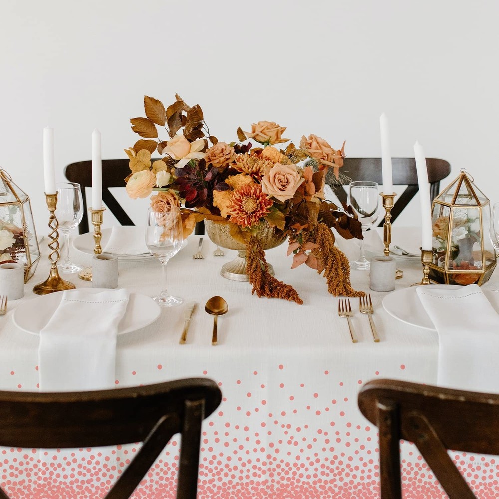 AIRE 6 Pack White and Rose Gold Plastic Tablecloths for Rectangle Tables, Dis...