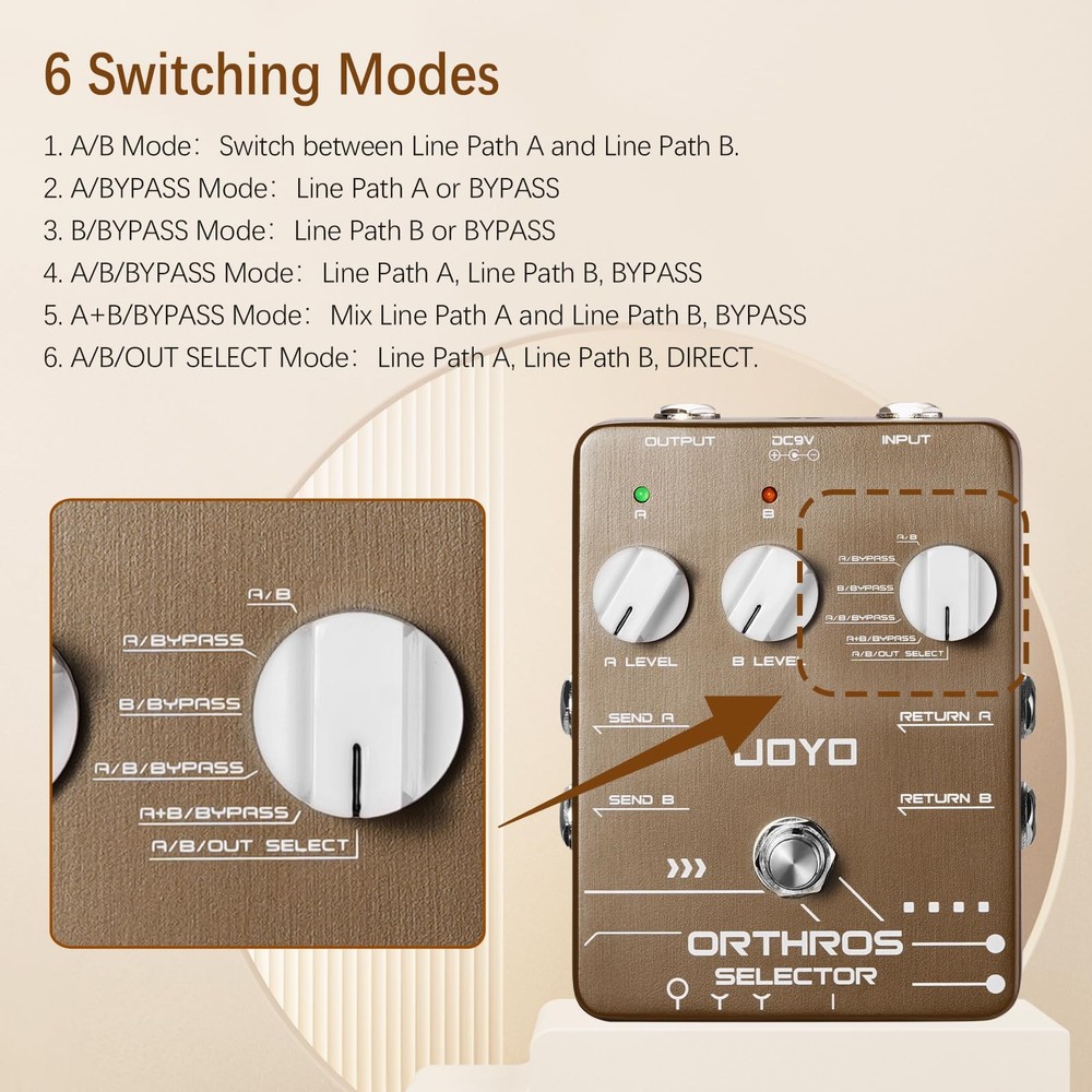 JOYO Line Selector Guitar Pedals 6 Mode Switch with AB 2 Effect Loops Coffee