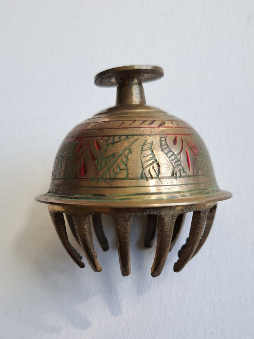 Brass Etched Design Elephant Claw Bell Meditation Temple India Vintage Prayer
