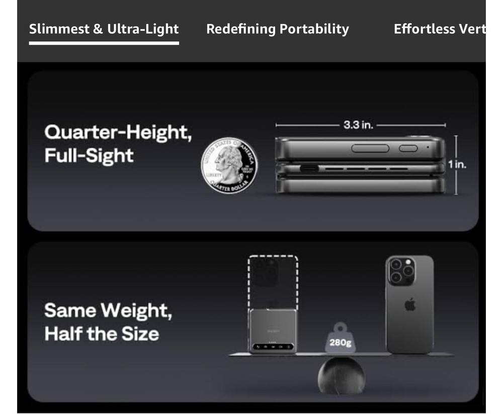 Zip Tri-Fold Truly Portable DLP Projector,Full-Screen Mode,Type-C Fast Charging
