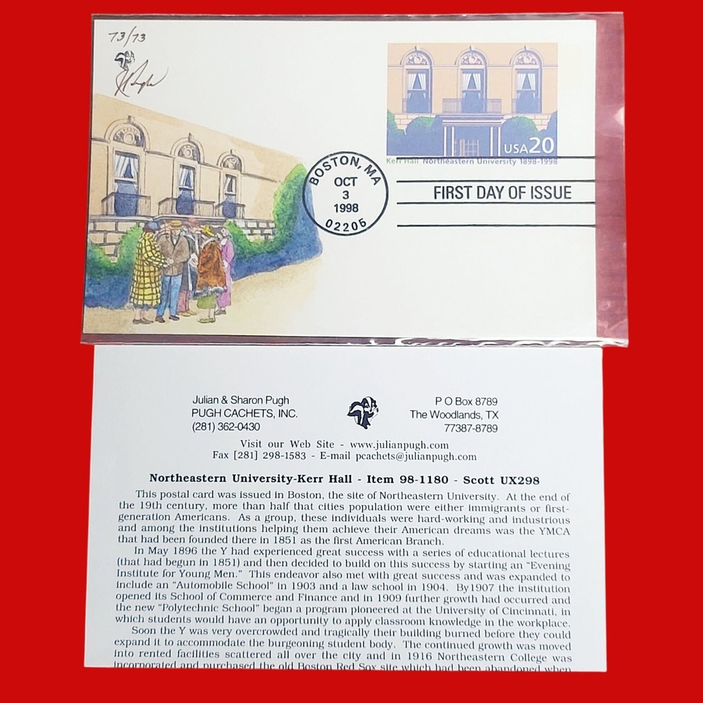 First Day Issue Northeastern University Kerr Hall Stamp Cache Envelope Enclosure