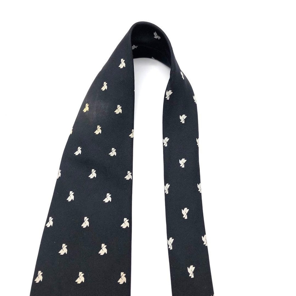 HERMES tie Hermes all over pattern fine black silk