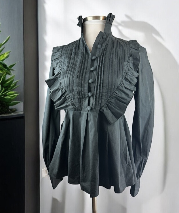 *Flawed* Victorian Choice Black Blouse Steampunk Witchy Goth Button Top Medium