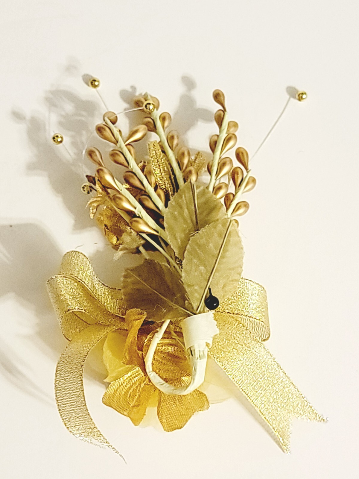 Set of 3 White or Gold Boutonniere For Wedding Prom, Artificial Flowers