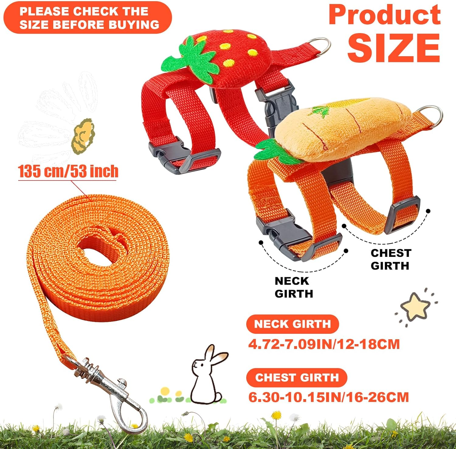 Bunny Harness and Leash for Rabbits,2 Pack Adjustable Bunny Harness,Cute Vest