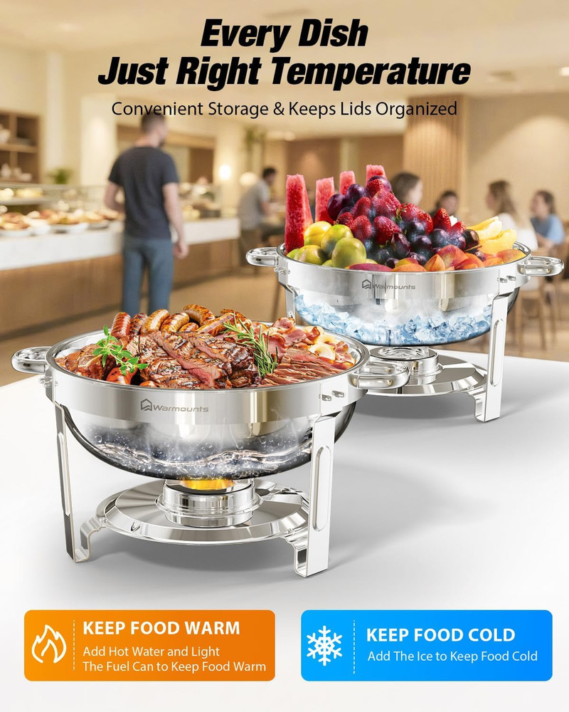 5QT Round Chafing Dishes Set - 4 Pack Buffet Warmers with Lids