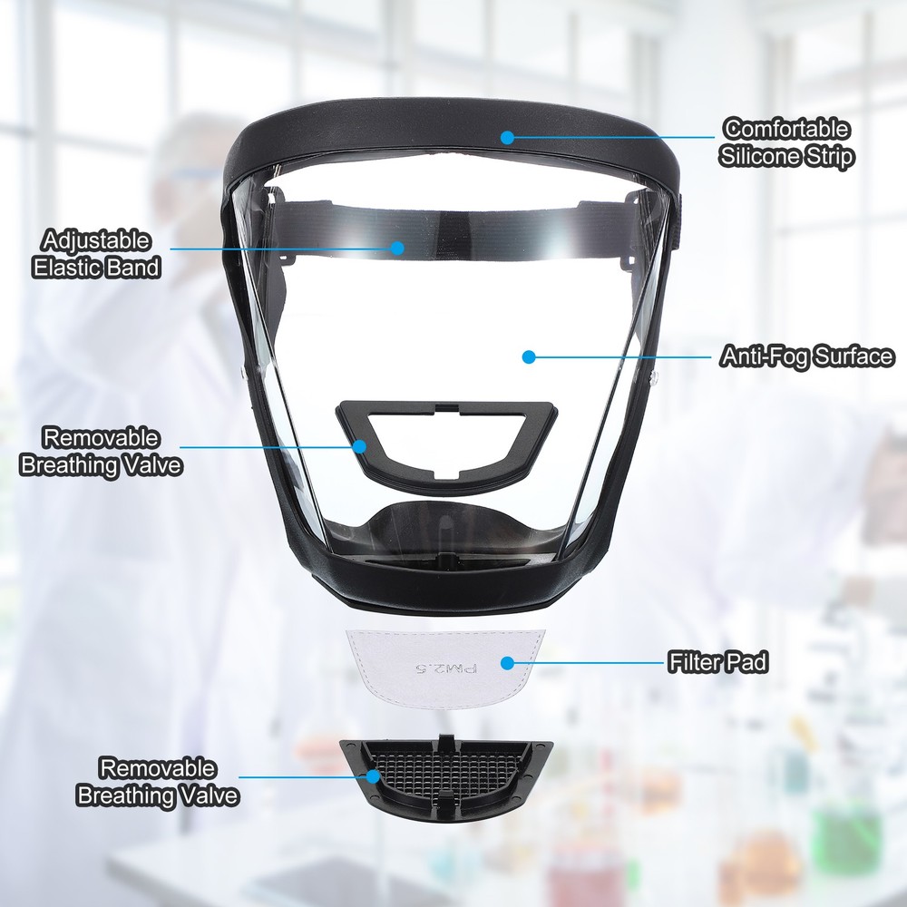 Black Full Safety Face Shields with 2Pcs White Lens & 20Pcs Filter Gaskets