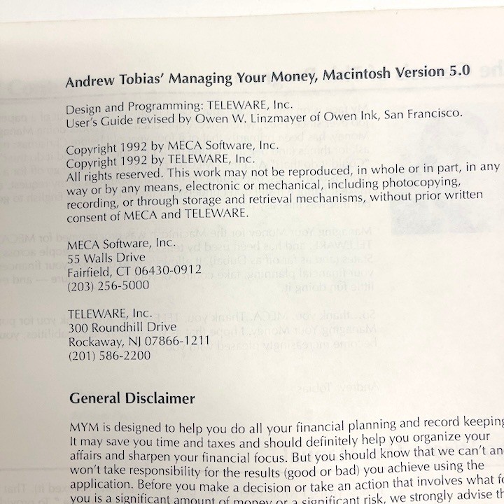 1992 Macintosh Computer Managing Your Money v 5.0 User's Guide