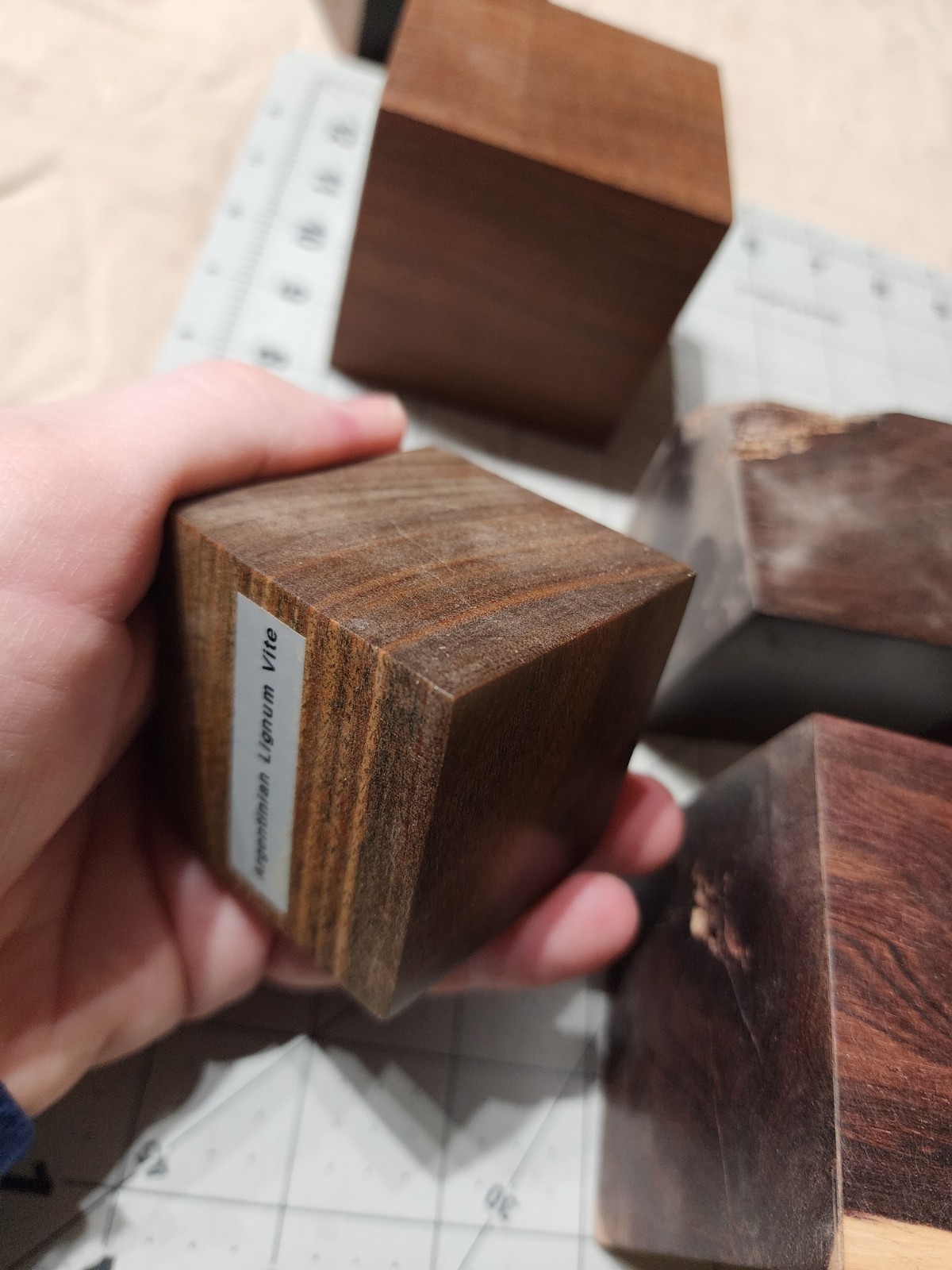 Seven Exotic Wood Cubes, 2 To 3" Square, For Turning Or Samples