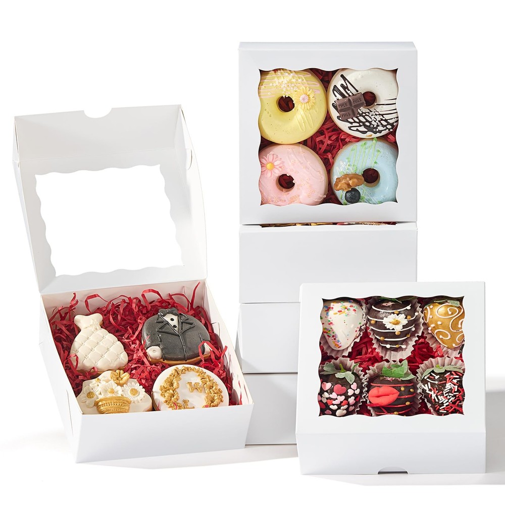100 Pack 6"x6"x2.5" Bakery Boxes with Window -Chocolate Covered Strawberries,...