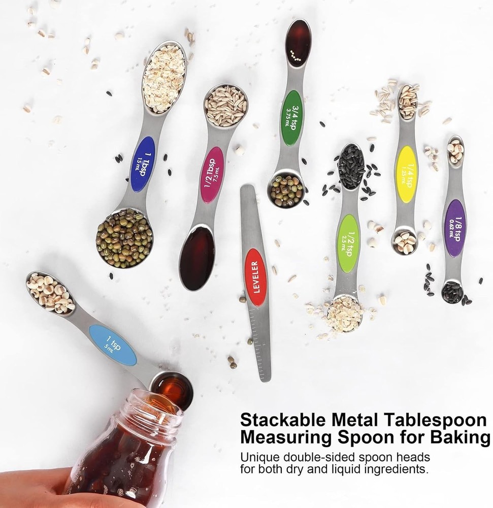 Multicolor Magnetic Measuring Spoons Set with Leveler - Stainless Steel, Stackab