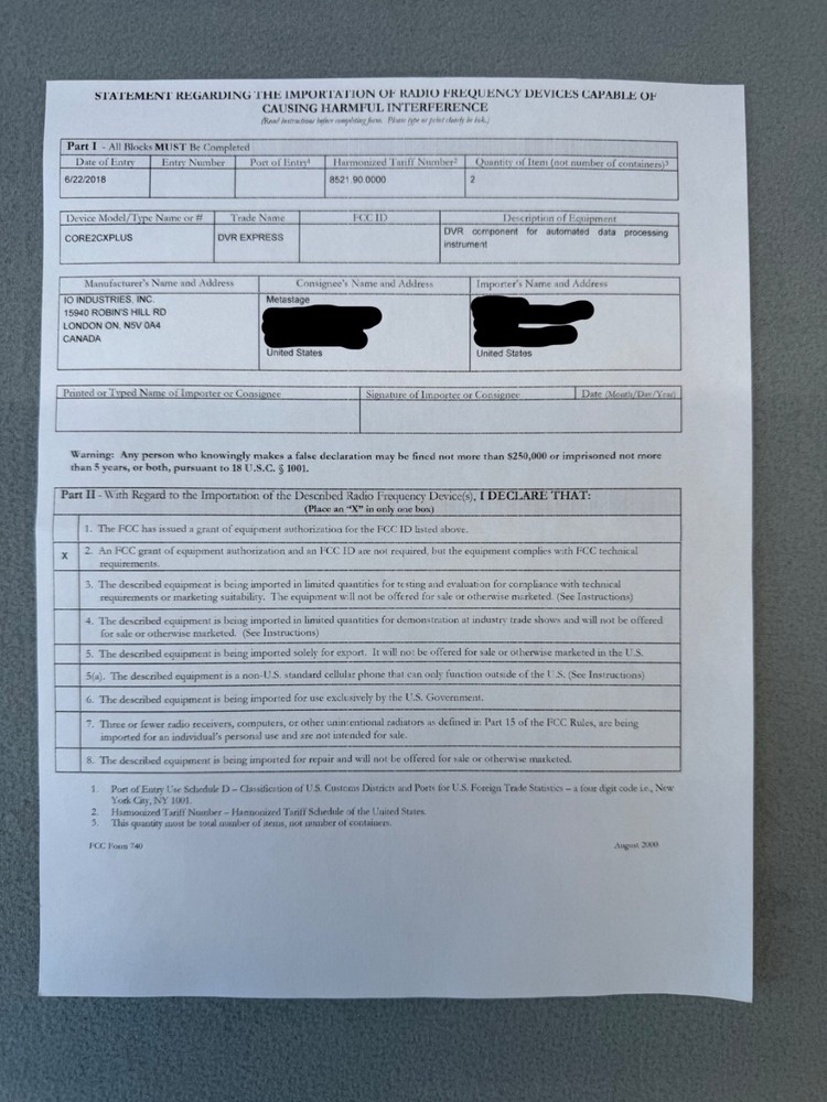 IO Industries DVR Express CORE 2 CXPLUS – Multi-Camera Recorder Module – Tested