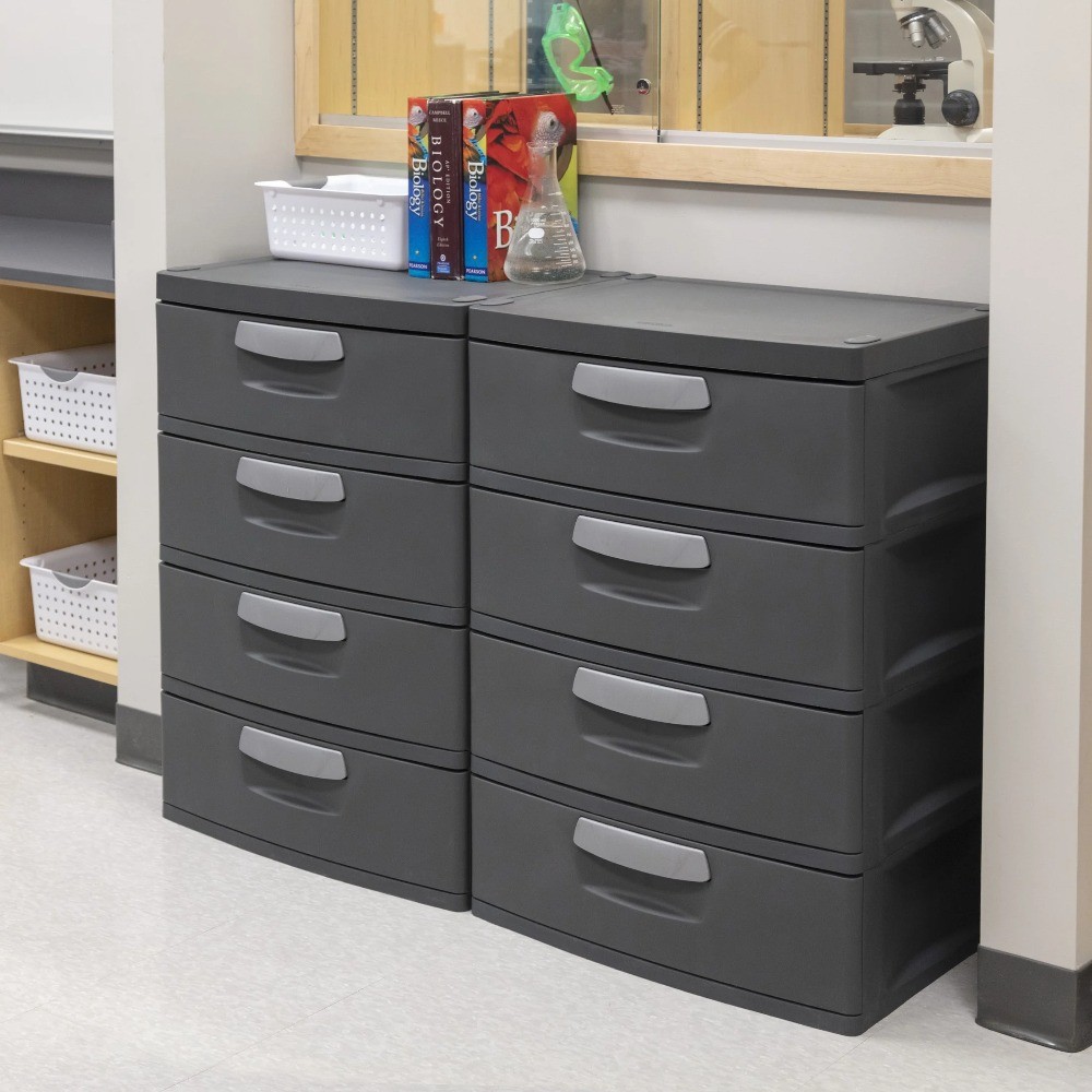 4 Drawer Unit, Durable Plastic Storage Solution for Garages, Dark Gray