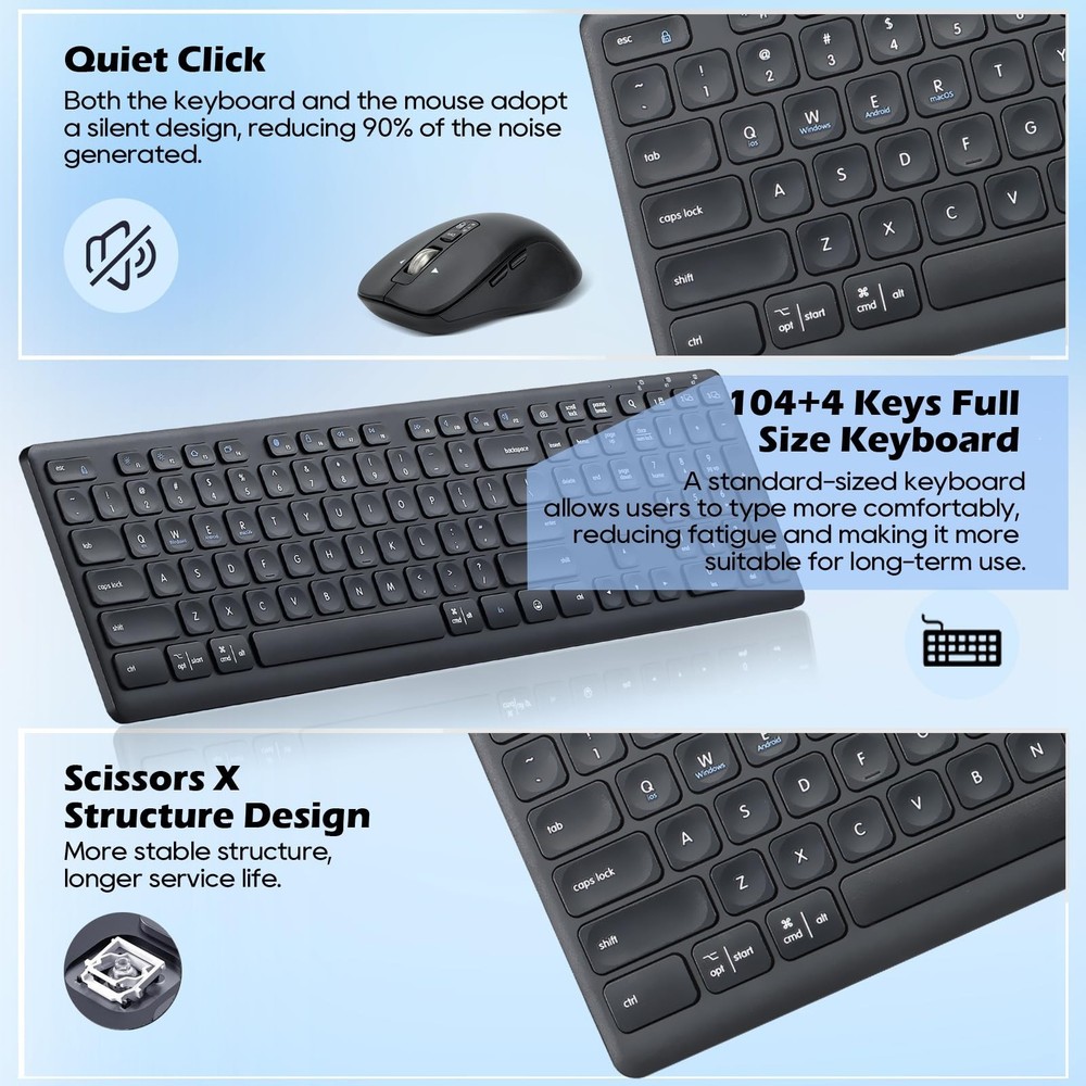 M9300 Wireless Keyboard and Mouse, 2.4G USB Receiver and Dual Bluetooth, Mult...